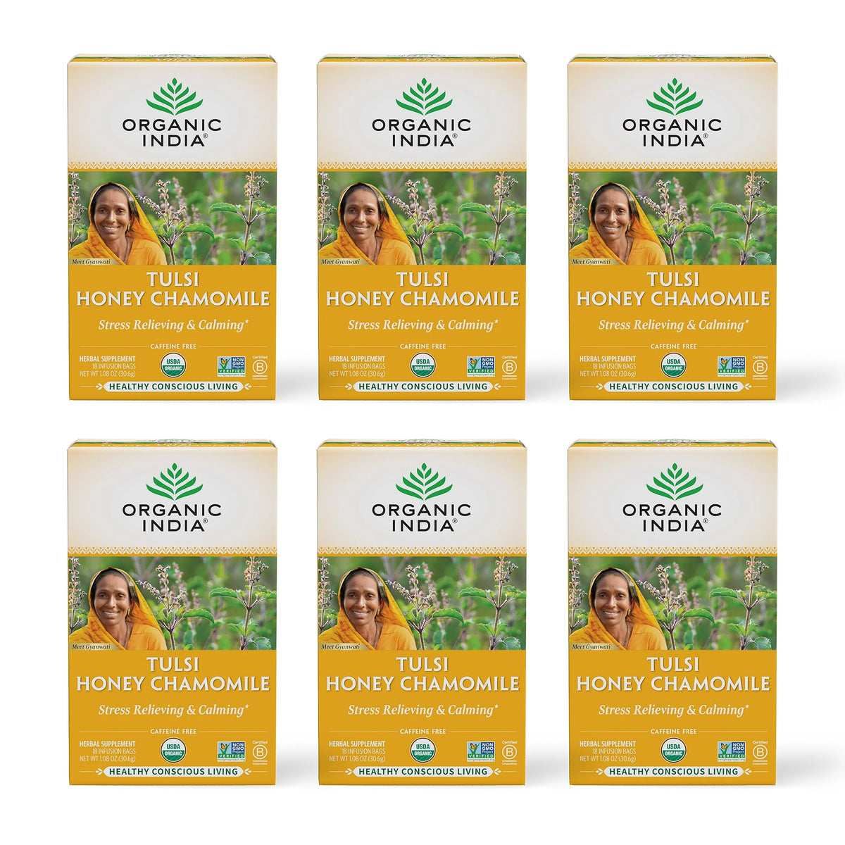 Honey Chamomile Herbal Tea, Caffeine-Free, 18 Infusion Bags, 6 Pack F863