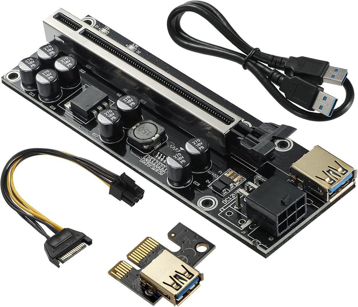 PCIE Riser with 6PIN SATA Power Cable and 60cm USB 3.0 Cable, 6 Pack N41197