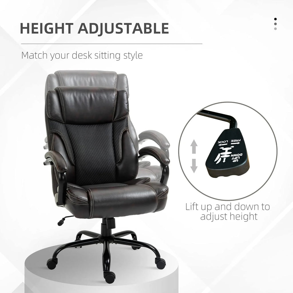 Big And Tall Ergonomic Executive Office Chair With Wide Seat, High Back Adjustable Swivel PU Leather, Brown W30257