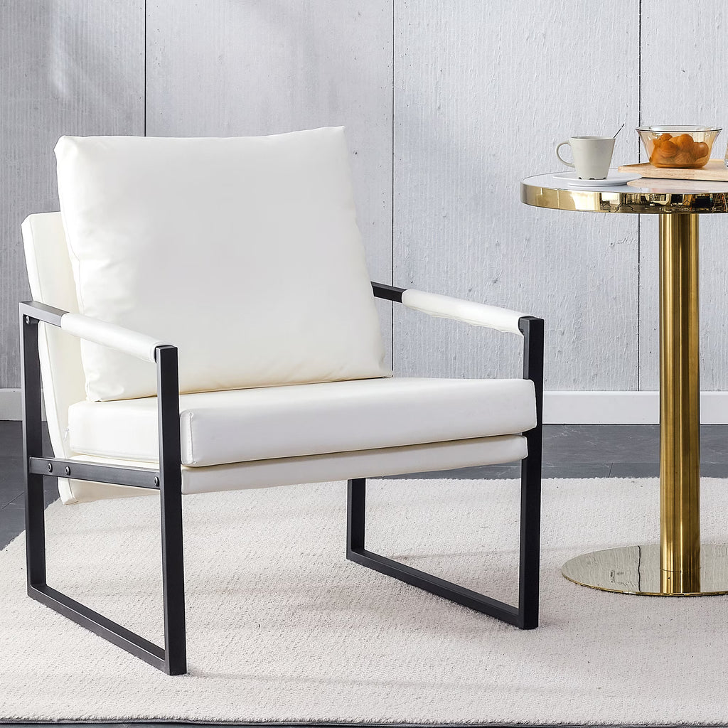White PU Leather Upholstered Armchair with Metal Frame B533656