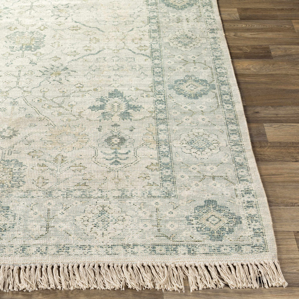 Hand Woven Cotton Area Rug with Tassel Green Sage Beige Off White 6' x 9' Z11268