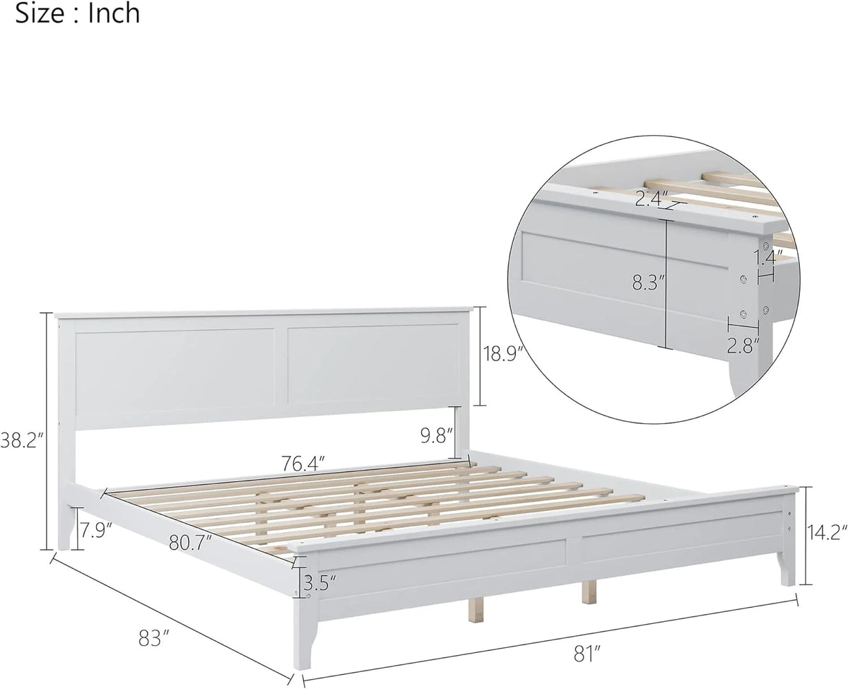 White King Size Solid Wood Platform Bed J45832