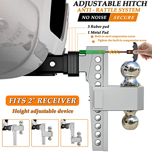 Adjustable Drop Hitch, Tri-Ball (1-7/8'', 2'', 2-5/16''), Fits 2-Inch Receiver, 8 Inch Drop, 15000 LBS GTW, Heavy Duty Solid Ball Mount, Silver K142