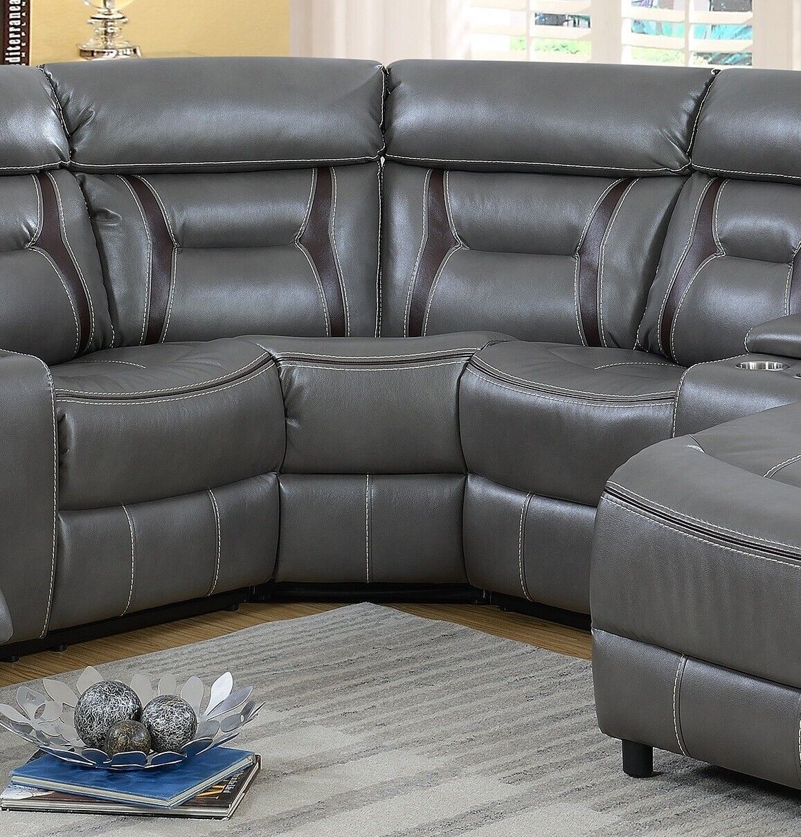 Gray Gel Leatherette 5pc Sectional Sofa Set V779892
