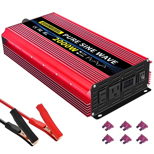 1000 Watt Pure Sine Wave Power Inverter DC 12V to AC 110V 120V with 2 AC Outlets LCD Display A2199