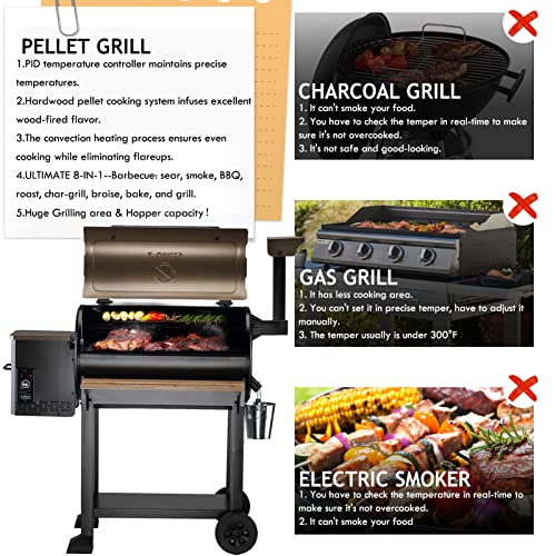Pellet Grill Smoker with PID Controller, LCD Screen, 2 Meat Probes, Storage Cabinet, 697 sq in Cooking Area, Rain Cover, Bronze T125