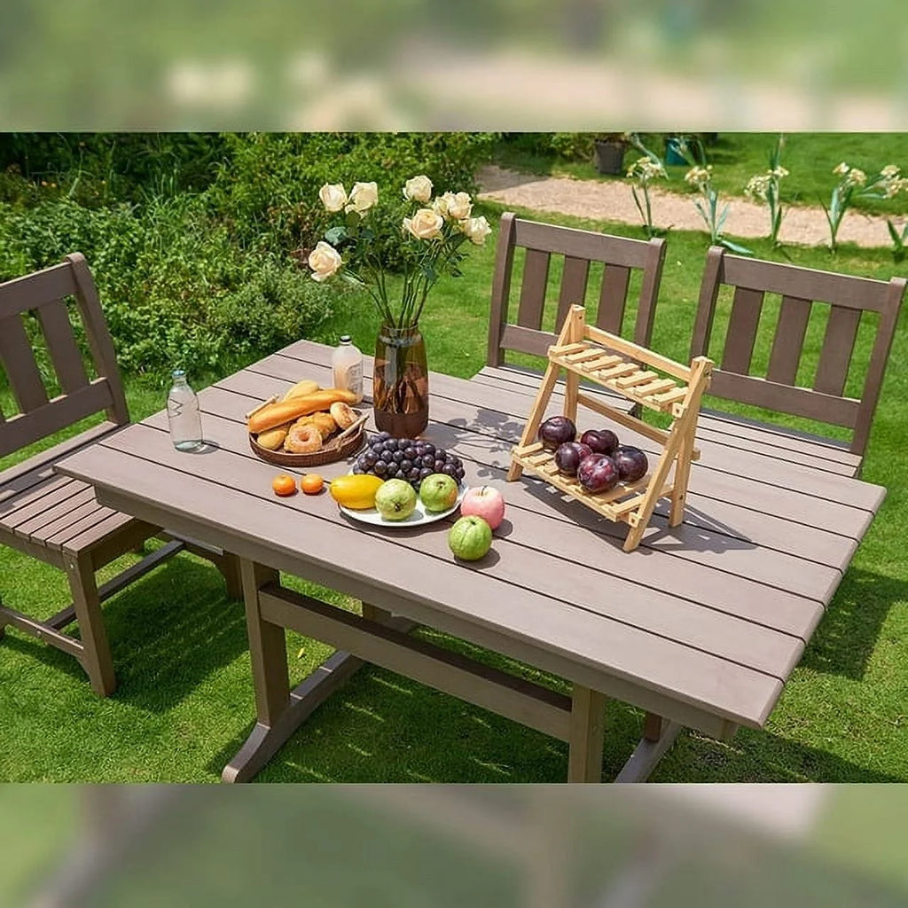 Brown 6-Person Poly Lumber Outdoor Dining Table D7620