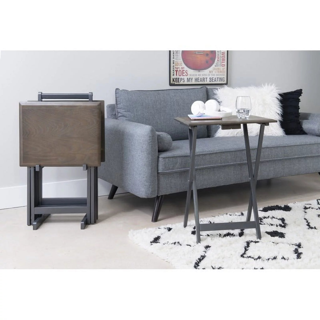 5-Piece Folding Tray Table Set with Stand, Gray P45736