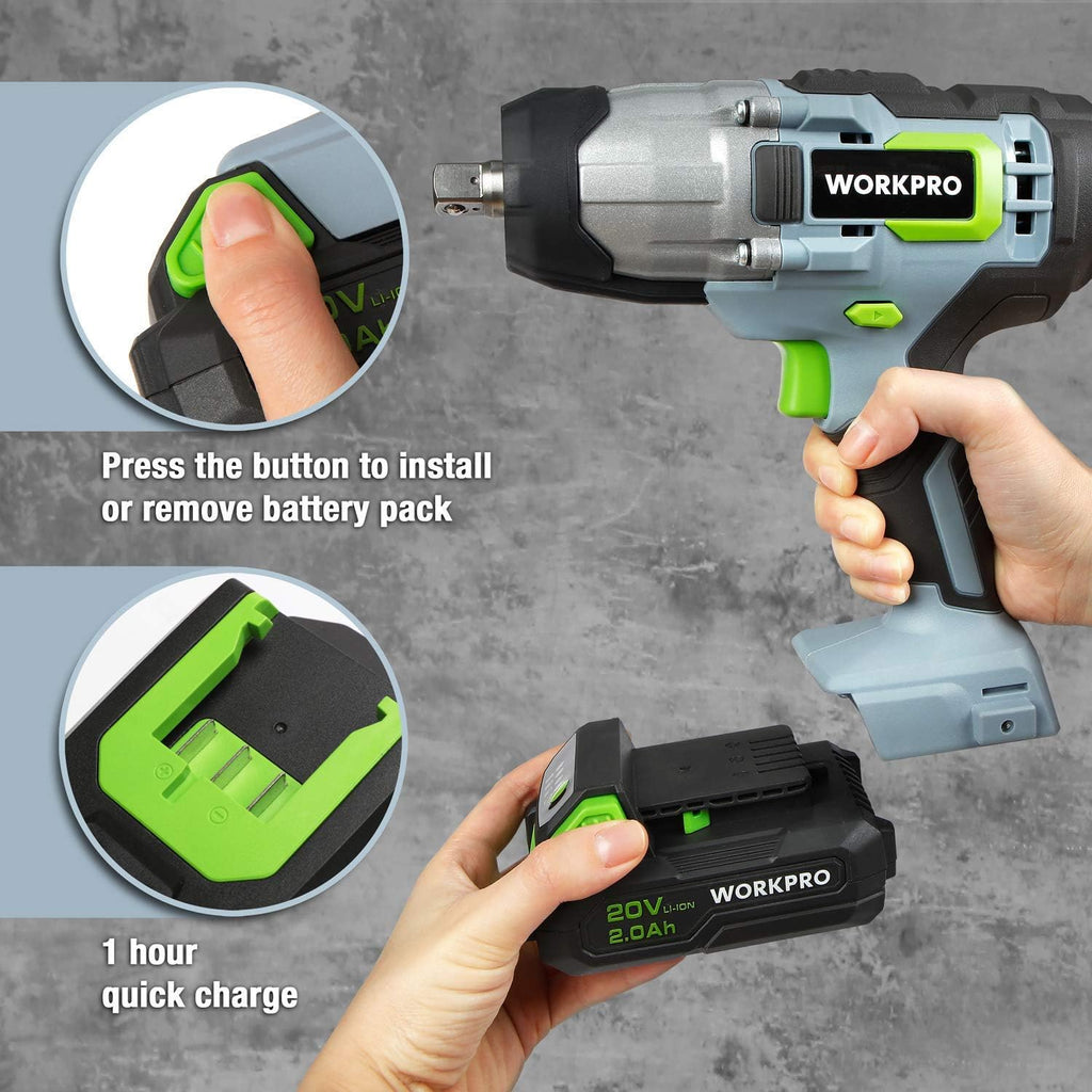 20V Cordless Impact Wrench, 1/2-inch, 320 Ft Pounds Max Torque, 2.0Ah Li-ion Battery with Fast Charger, Belt Clip R683262