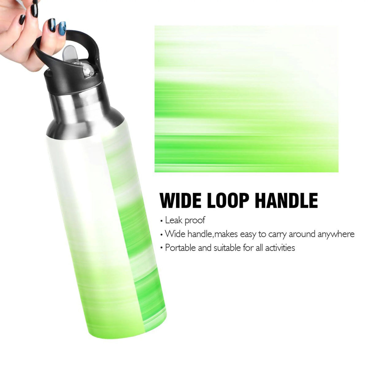 Stainless Steel Water Bottle Gradient Green with Straw Lid Vacuum Insulated Leak Proof Flask 20 OZ F970
