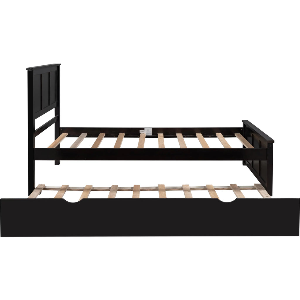 Wood Twin Platform Bed with Headboard & Trundle L1825