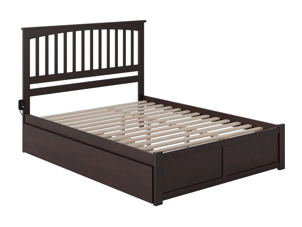 Espresso King Solid Wood Platform Bed with Footboard and Twin XL Trundle X2239
