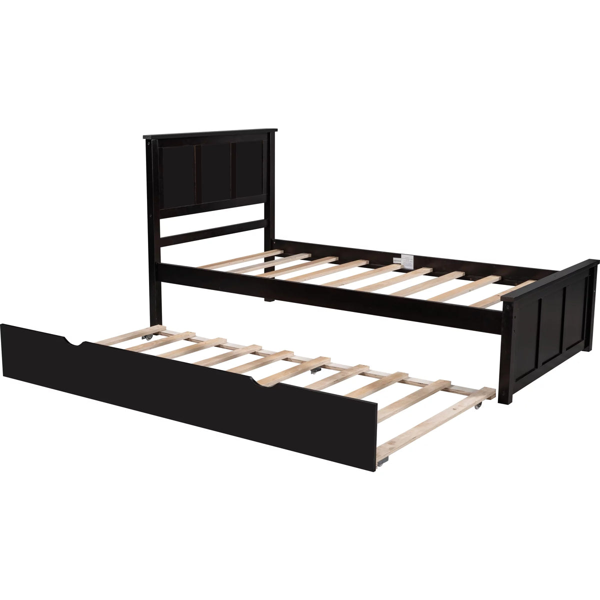 Wood Twin Platform Bed with Headboard & Trundle L1825