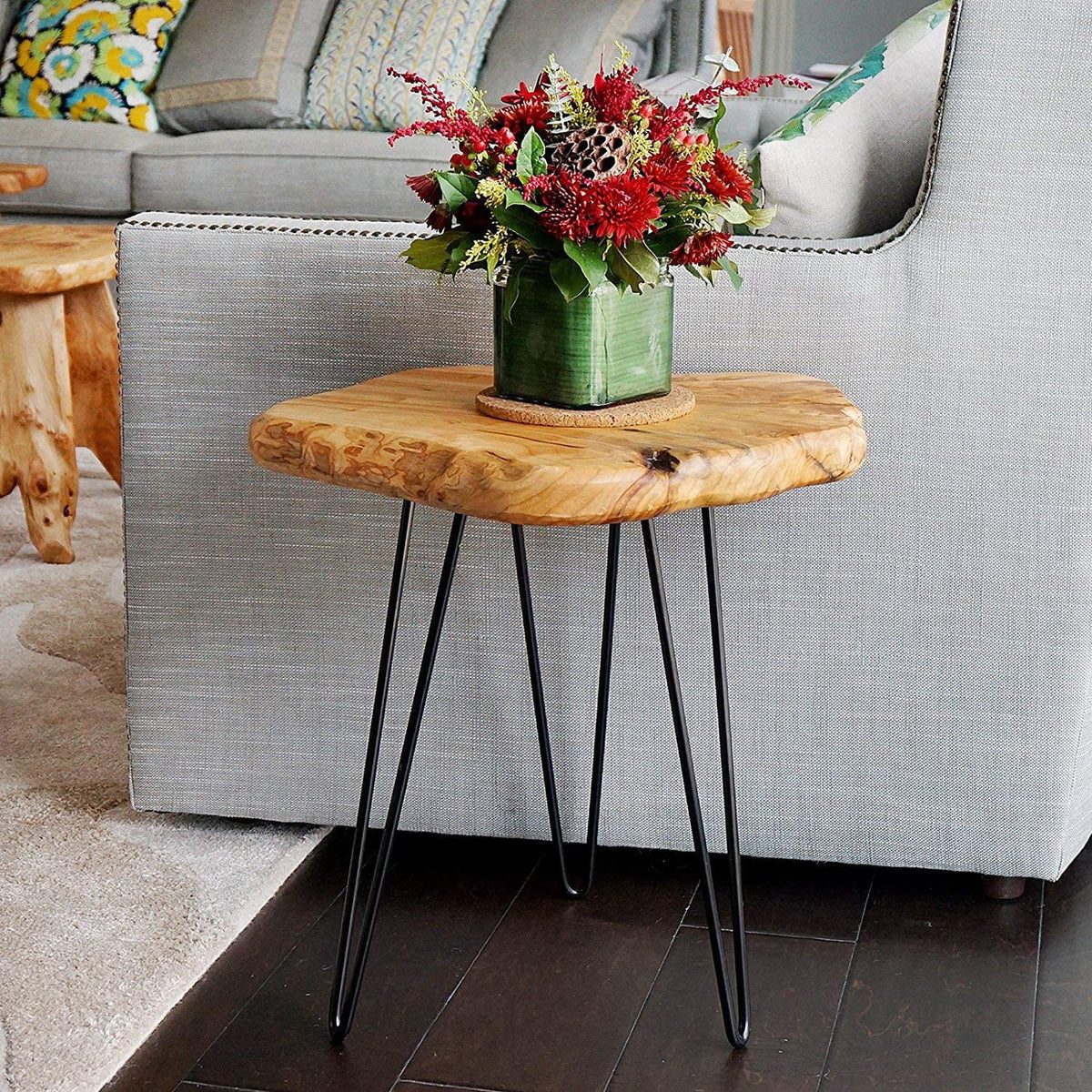 Live Edge Side Table with Hairpin Legs T50268