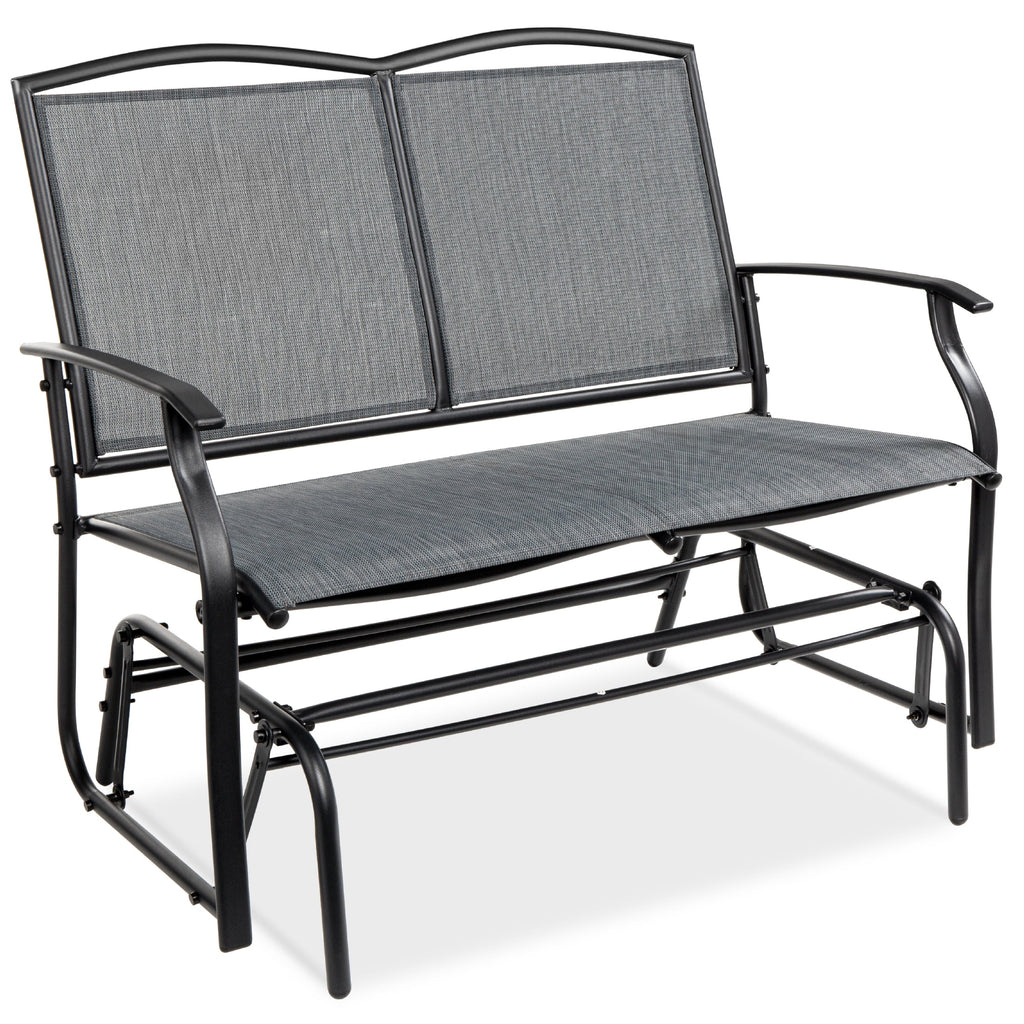 2-Person Outdoor Swing Glider Steel Patio Loveseat Gray U7781
