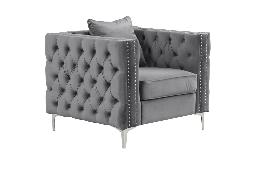Gray Velvet 3 Pieces Loveseat and 2 Armchairs A5113