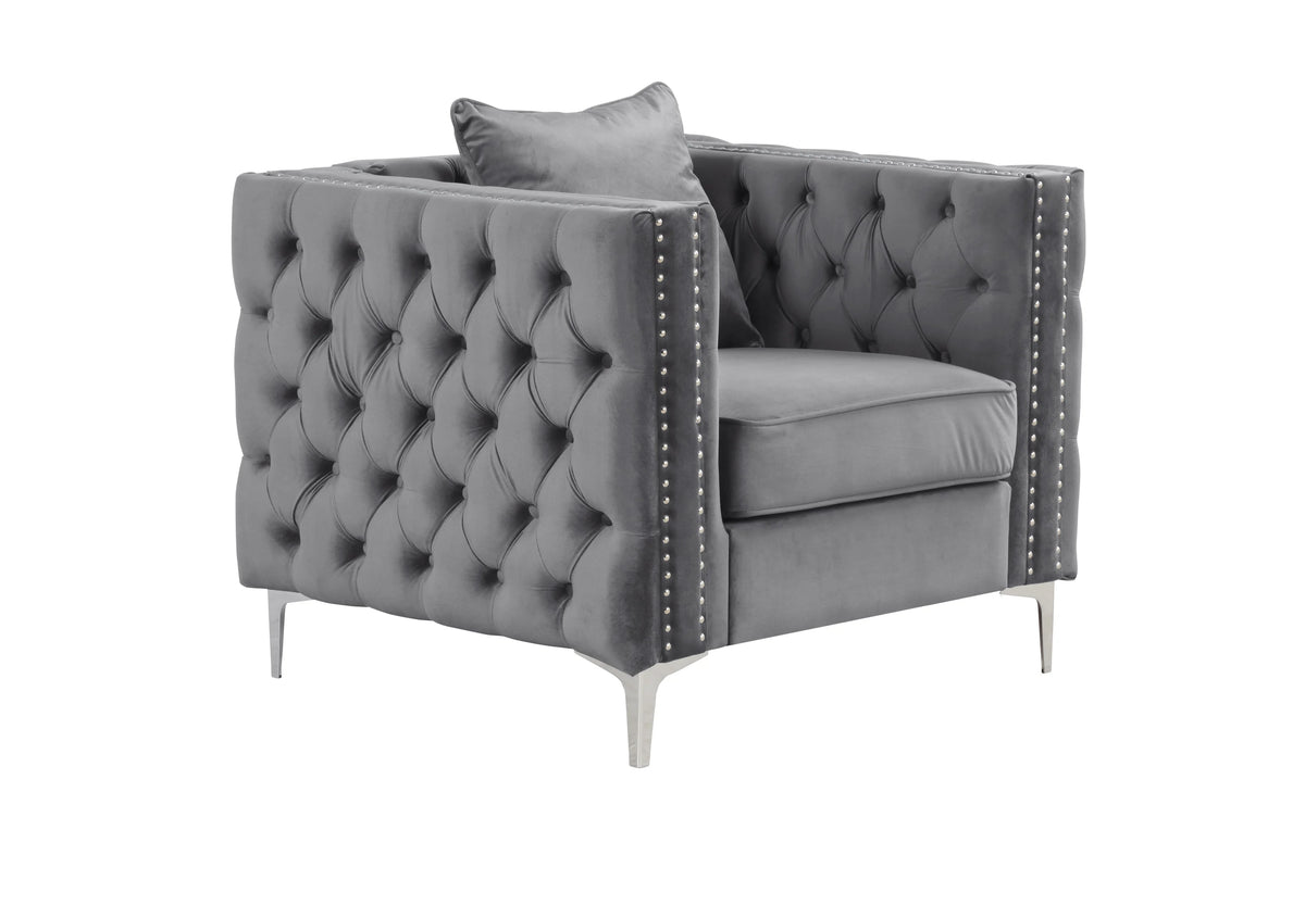 Gray Velvet 3 Pieces Loveseat and 2 Armchairs A5113