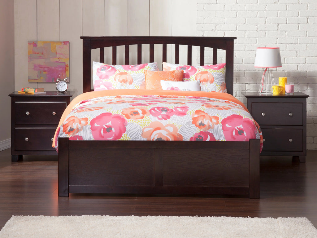 Espresso King Solid Wood Platform Bed with Footboard and Twin XL Trundle X2239
