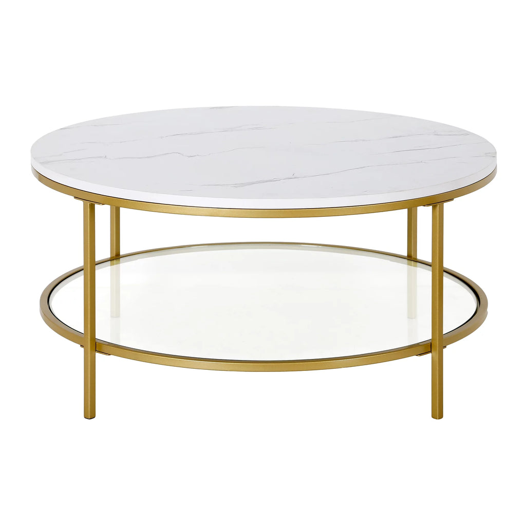 36" Wide Round Coffee Table with Faux Marble Top D507