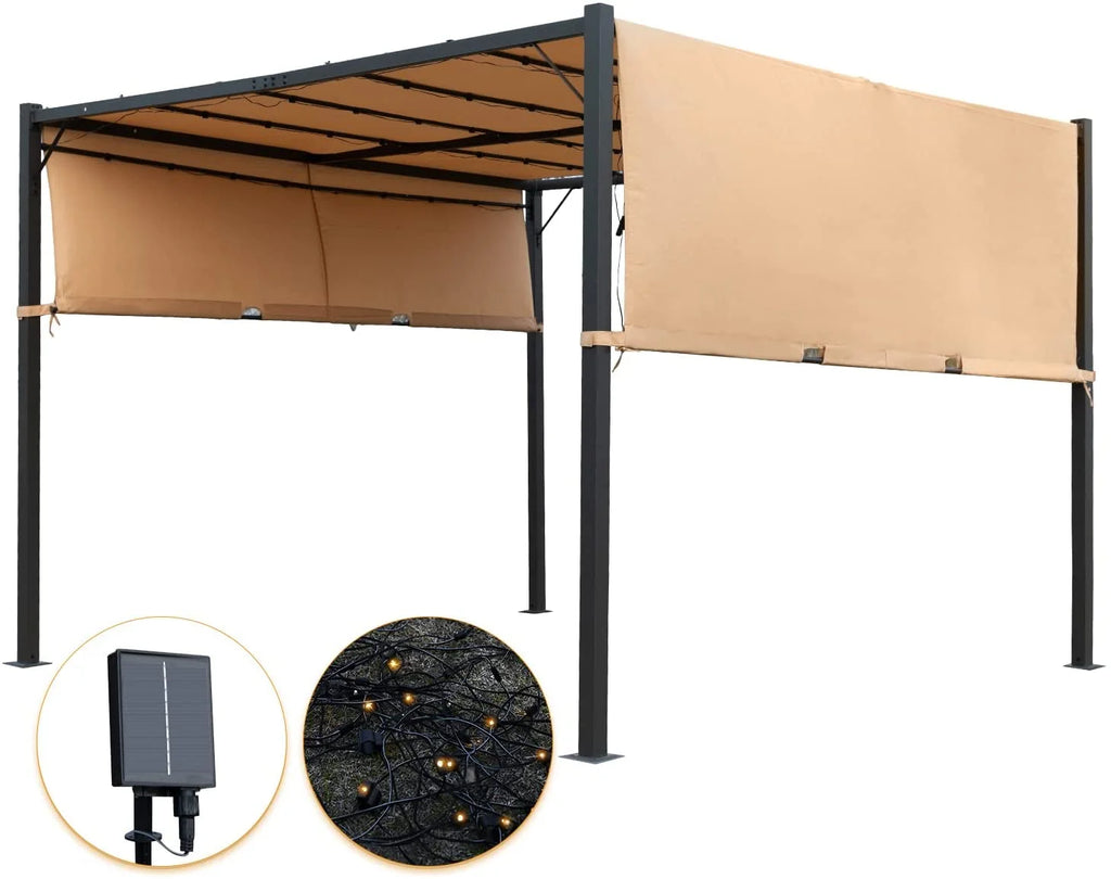 Tan Metal Gazebo Canopy Tent with Sliding Adjustable Canopy G6034