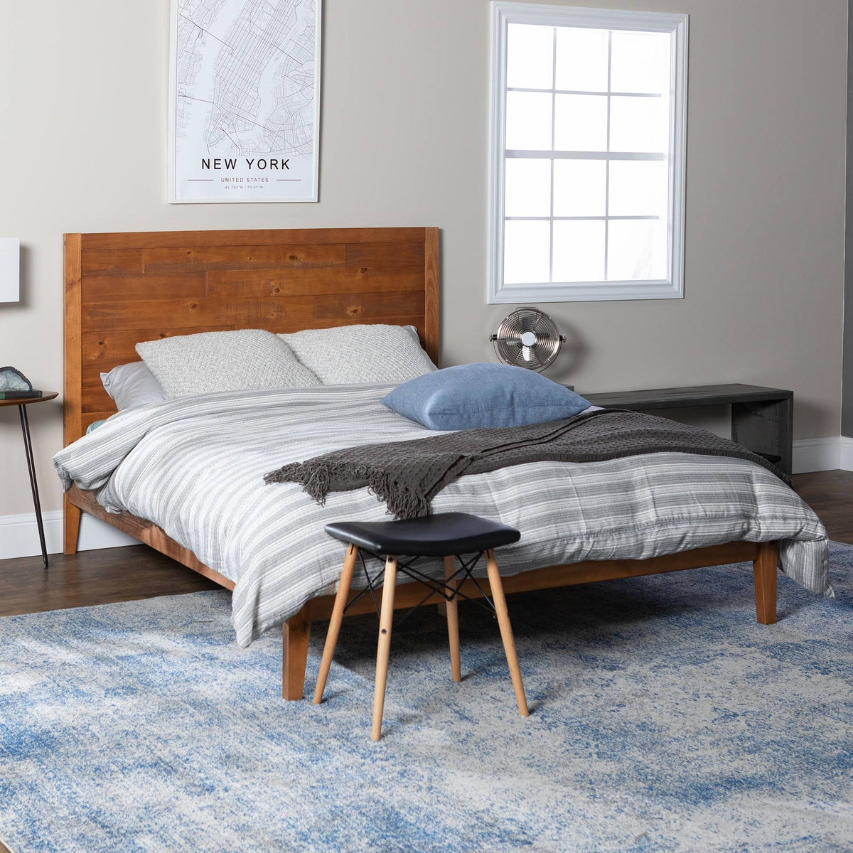 Queen Plank Distressed Solid Wood Bed Caramel S175981