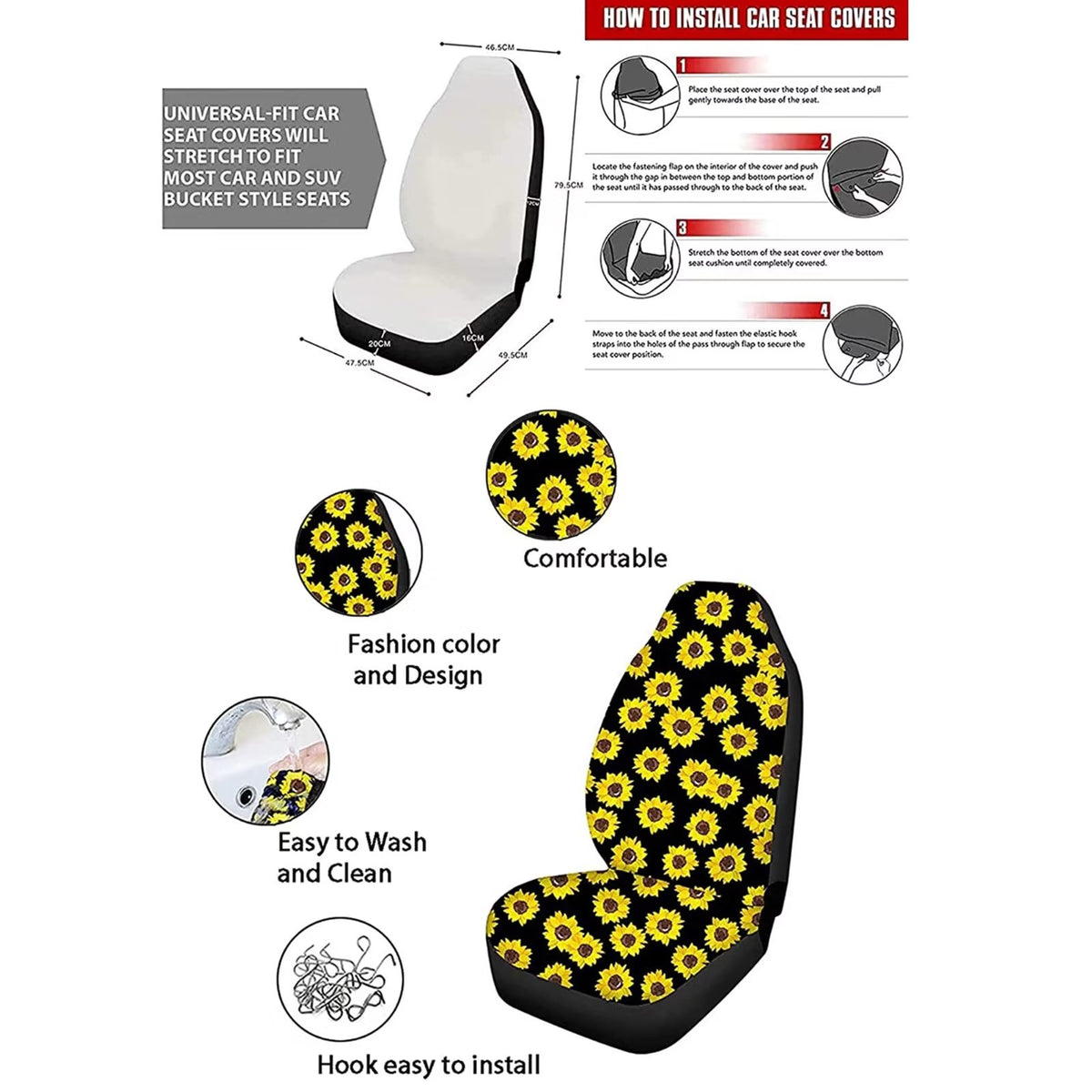 Aesthetic Flower Mushroom Car Seat Covers Full Set of 11 with Steering Wheel Cover A454157