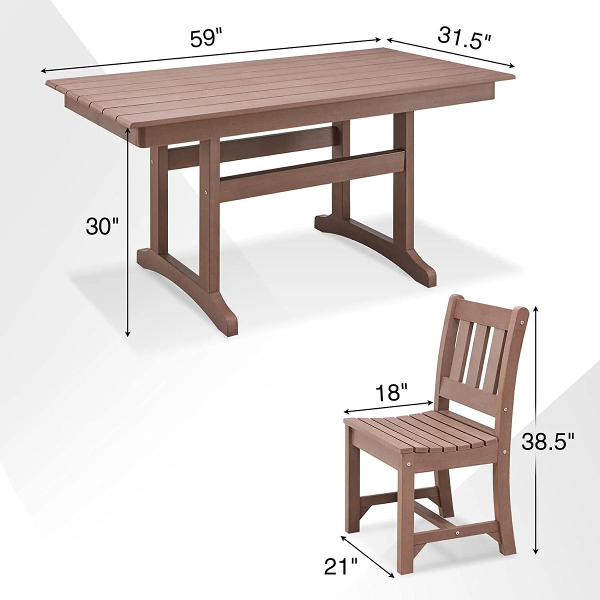 Brown 6-Person Poly Lumber Outdoor Dining Table D7620