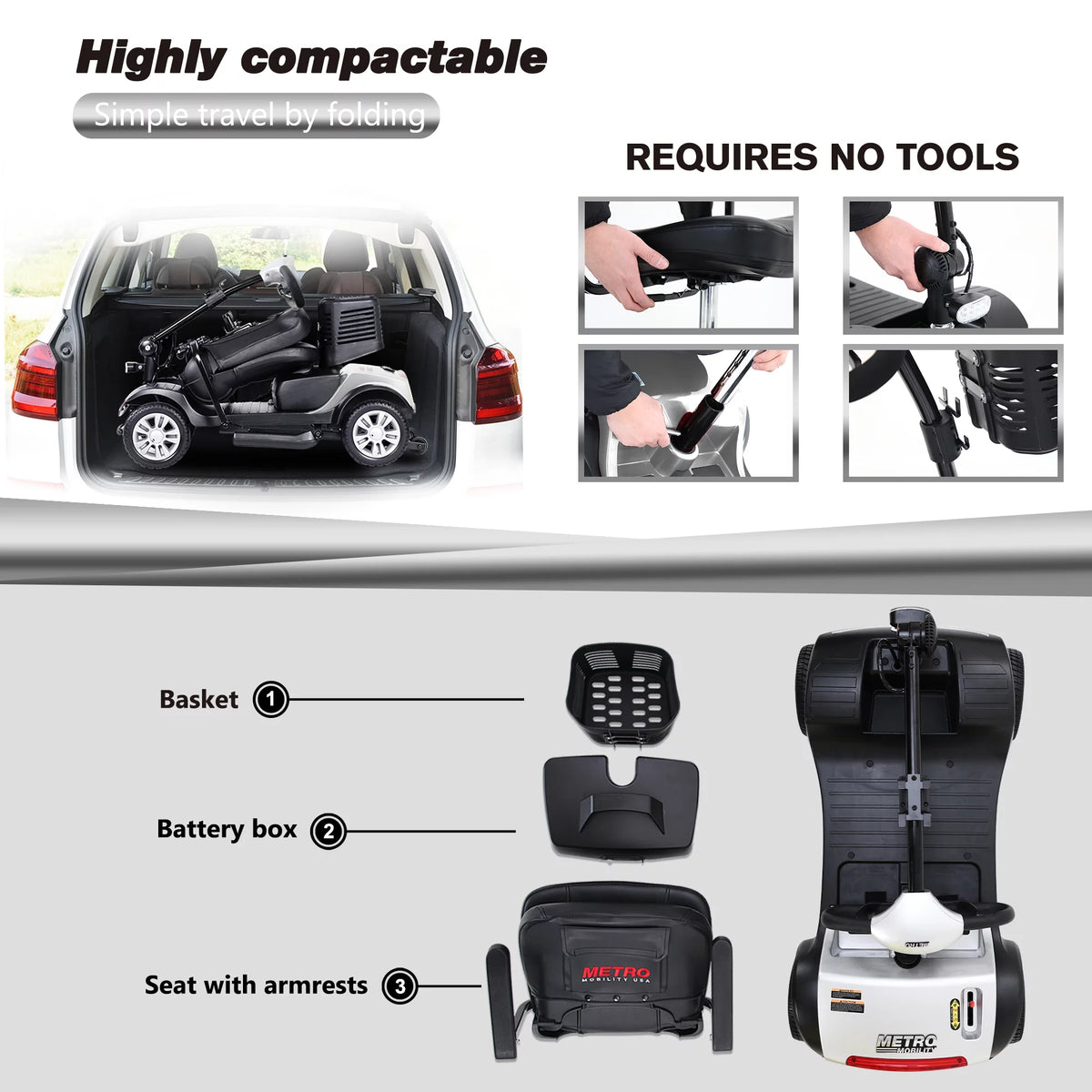 Powered Folding Mobility Scooter with Basket & Headlight U997