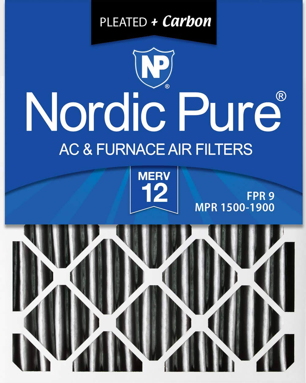 14x25x1 MERV 12 Pleated Carbon AC Furnace Air Filters 12 Pack S1506