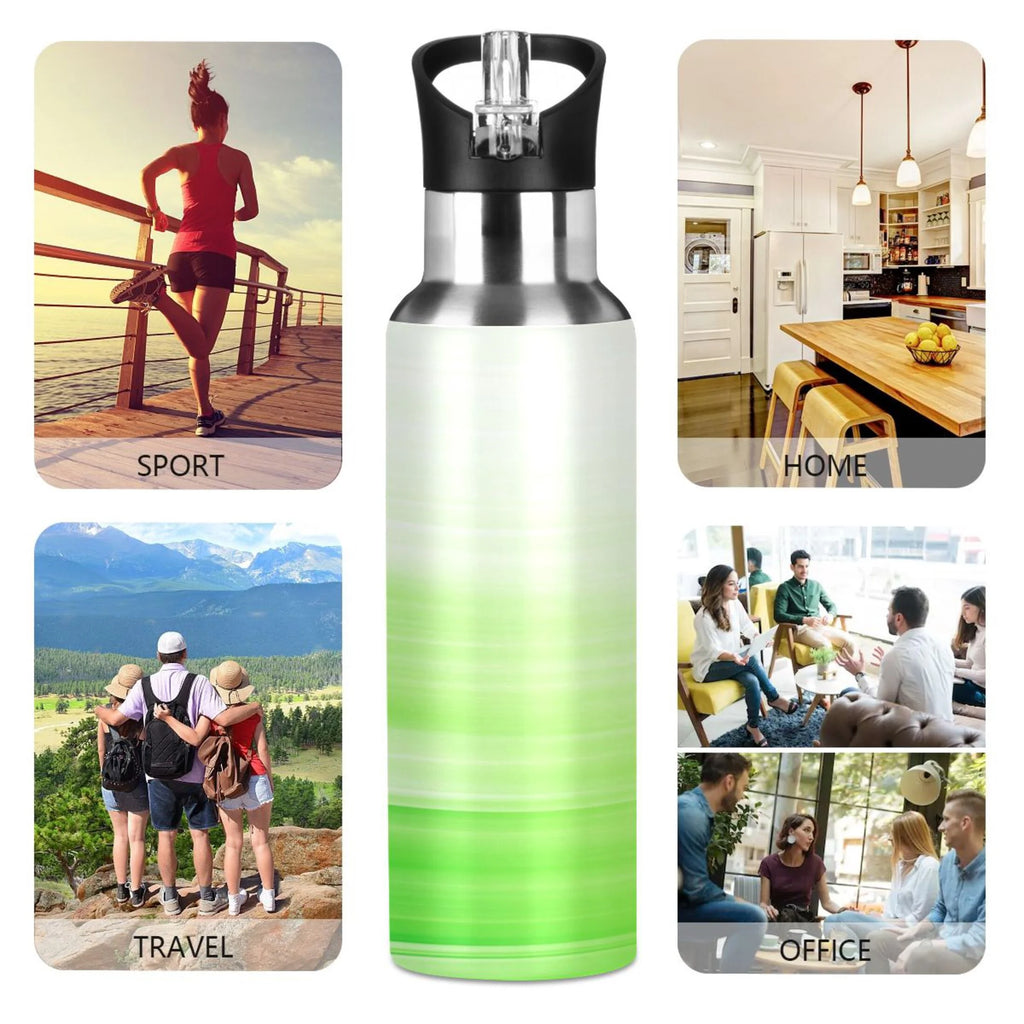 Stainless Steel Water Bottle Gradient Green with Straw Lid Vacuum Insulated Leak Proof Flask 20 OZ F970