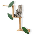 Cat Wall Shelves with Leaves, 2 Platform, Rubber Wood Wall Perch with Mat, Bridge U42398