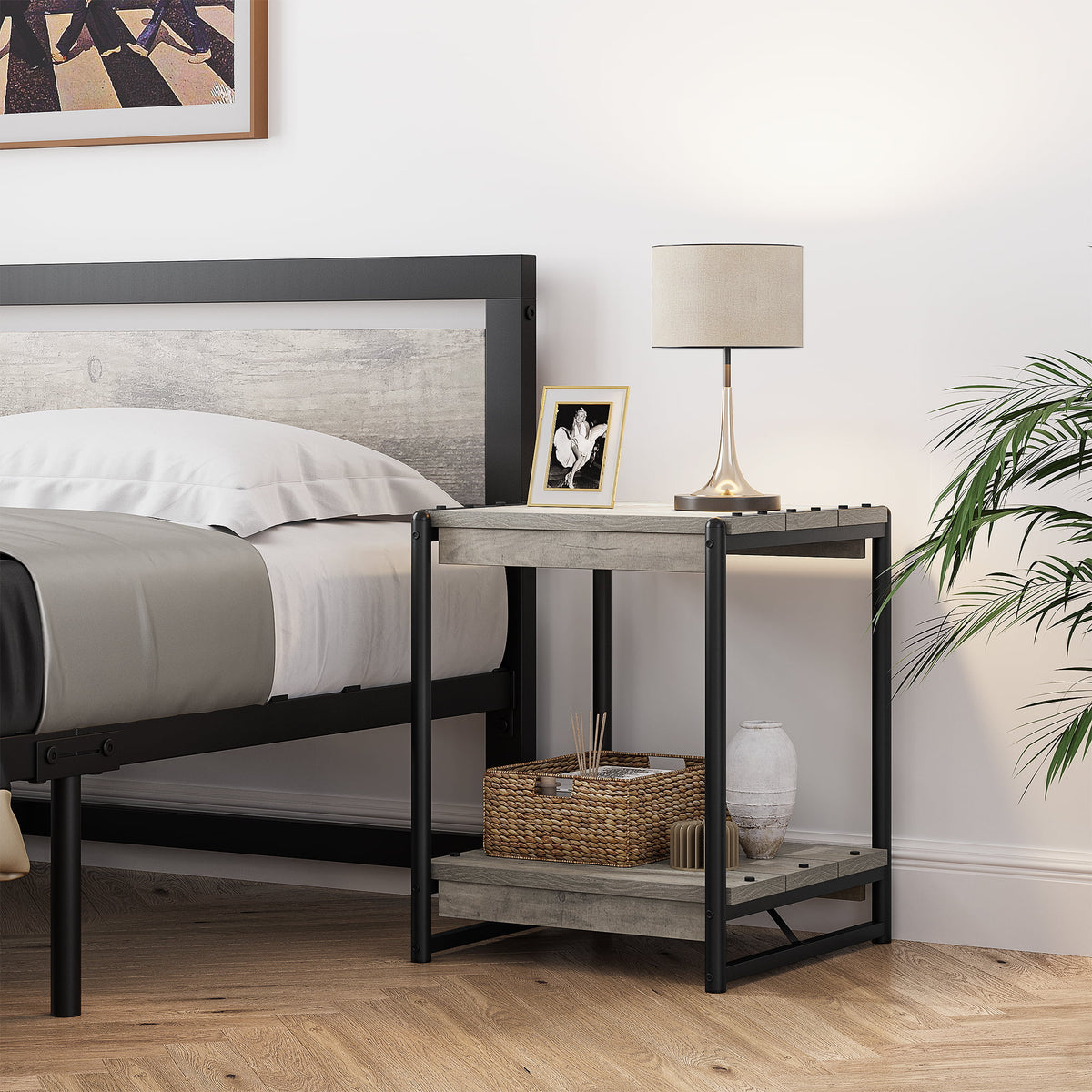 Grey Wood End Table with Storage Shelf H269
