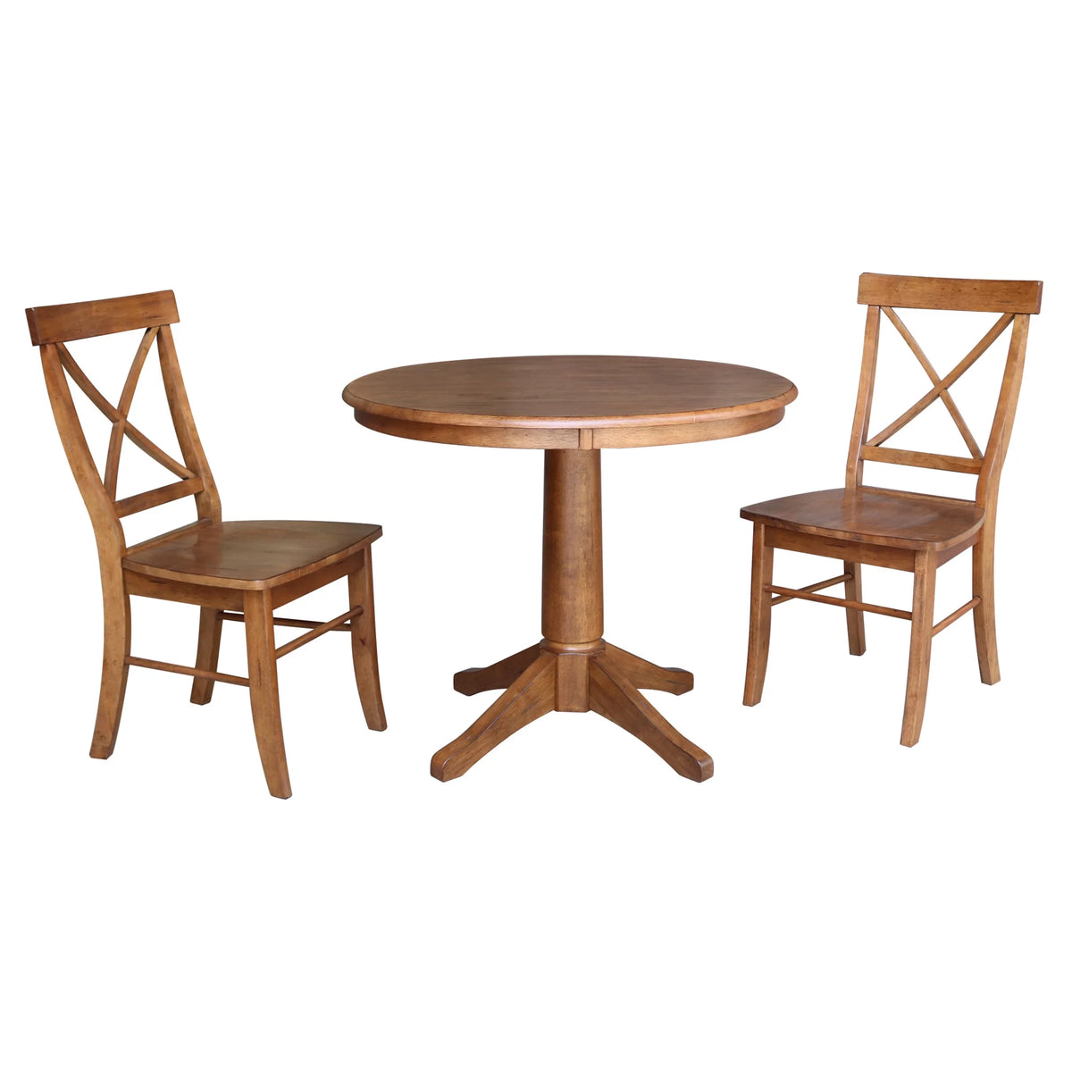 3-piece Solid Wood Dining Set with Round Pedestal Table and 2 Chairs T7172