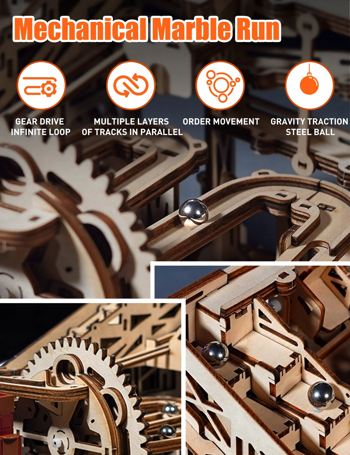 3D Wooden Puzzles Marble Run Model Building Kits with Motor B694