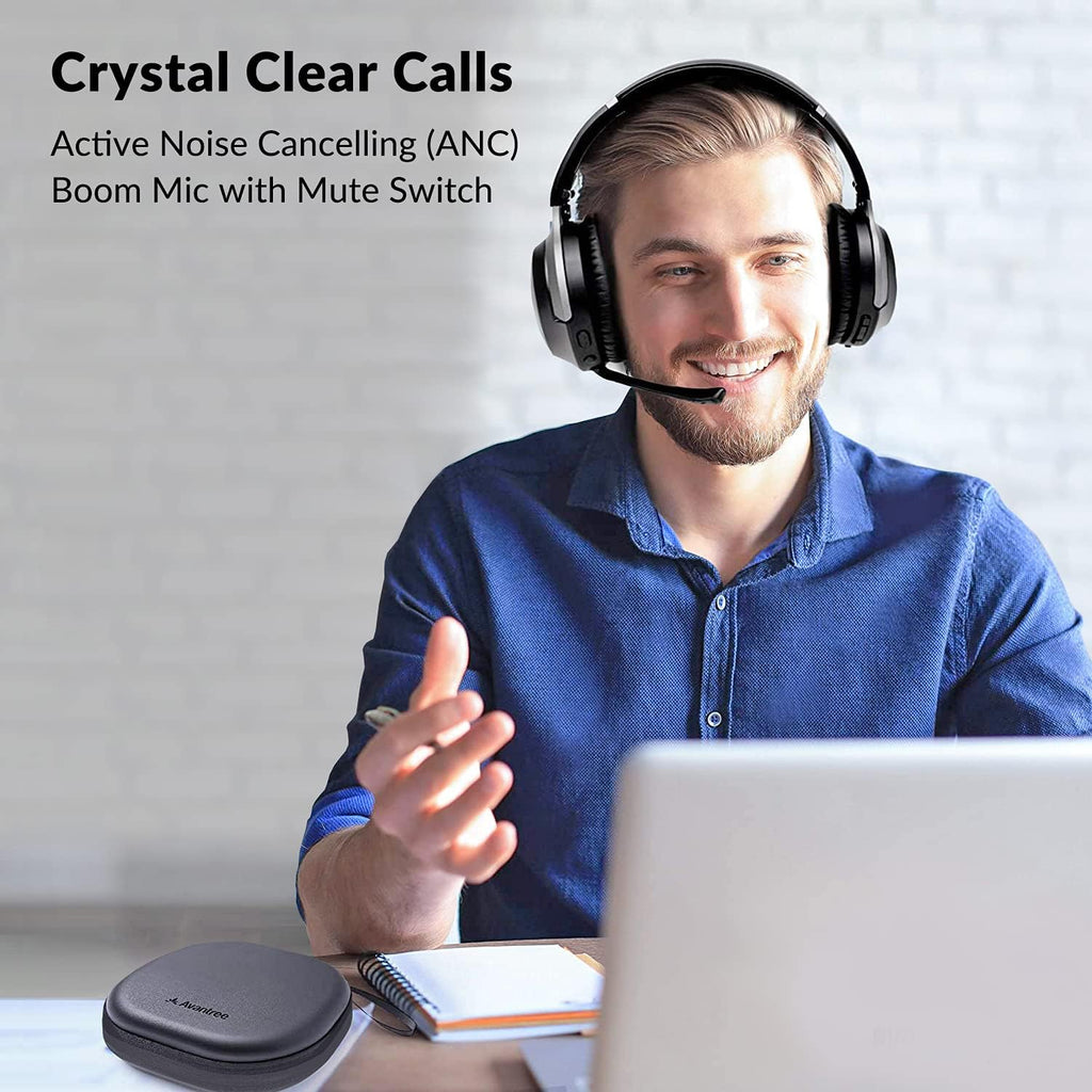 Wireless Noise Cancelling Headphones with Charging Dock Base, Bluetooth 5.0 Headset with Boom Mic W87158