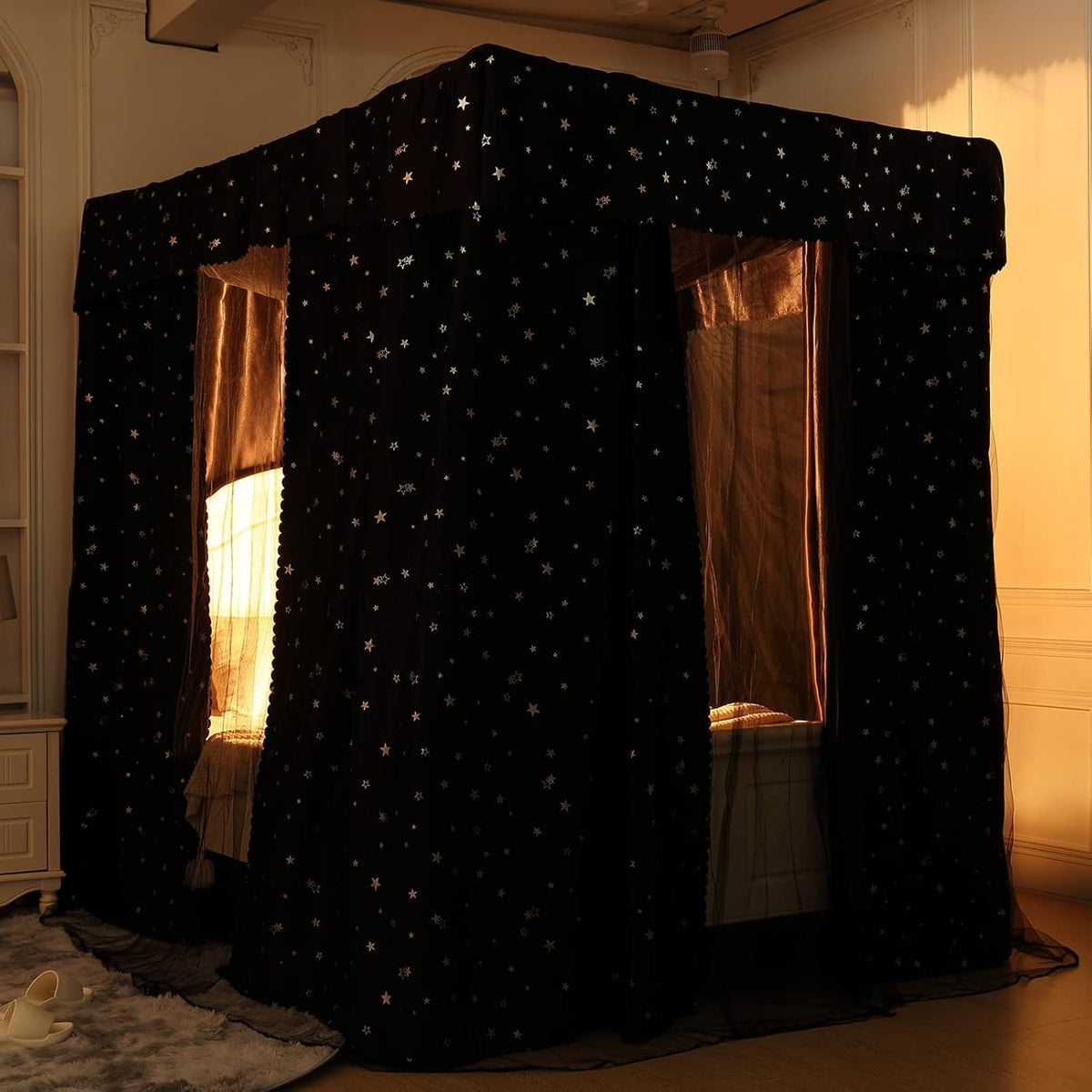 Black 100% Lightproof 4 Corner Post Bed Curtain Canopy (King) L290