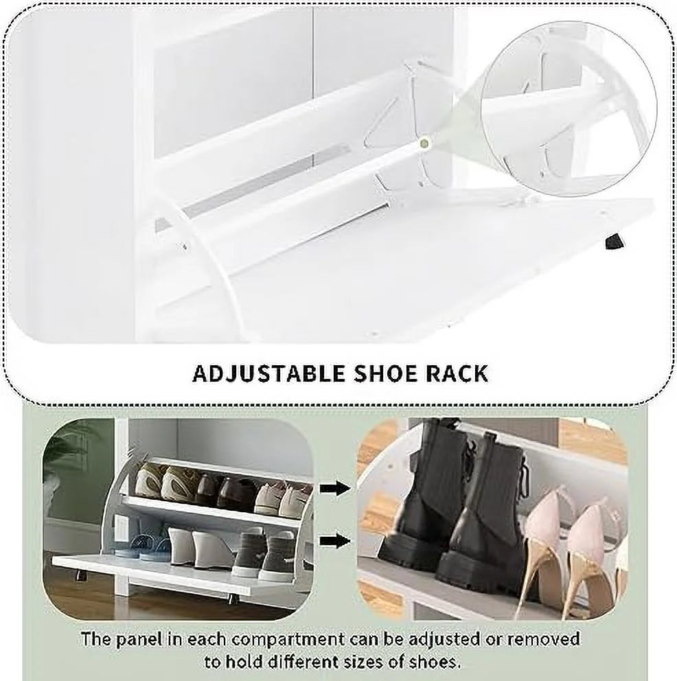 White Slim Shoe Cabinet with 2 Flip Drawers U810454