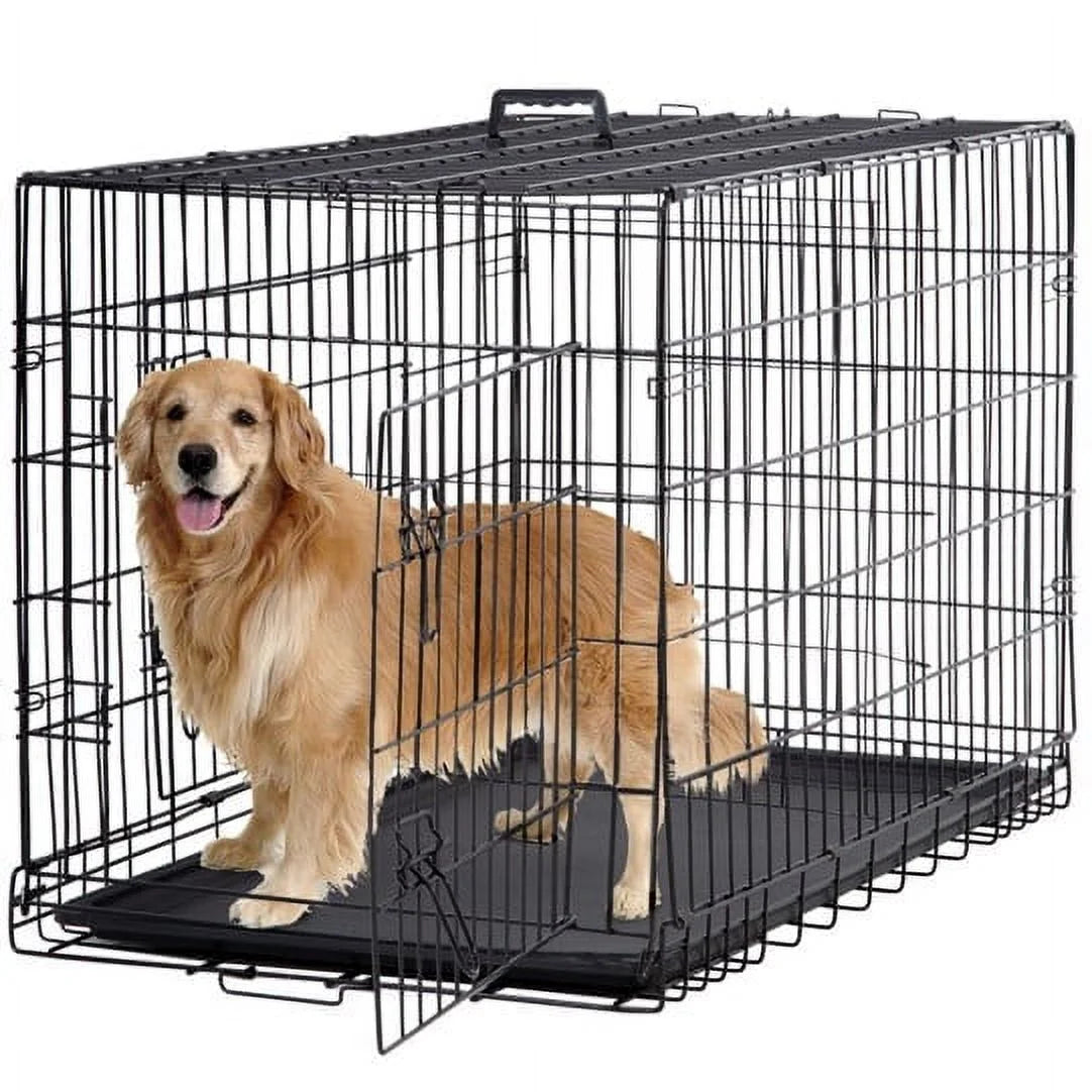 Double-Door Metal Dog Crate with Divider and Tray D98756