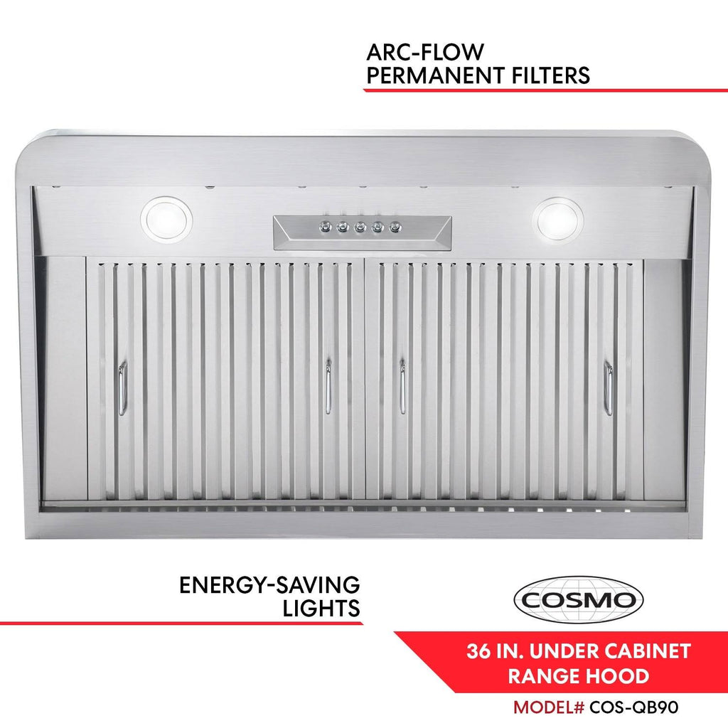 Stainless Steel Ducted Under Cabinet Range Hood with Push Button Controls, LED Lighting and Permanent Filters R524