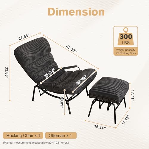 Grey Corduroy Rocking Chair with Ottoman T623949