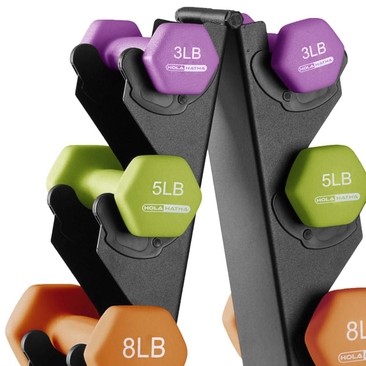 3, 5, 8, 10, & 12 lb Neoprene Hexagon Dumbbell Weight Set with Stand X443