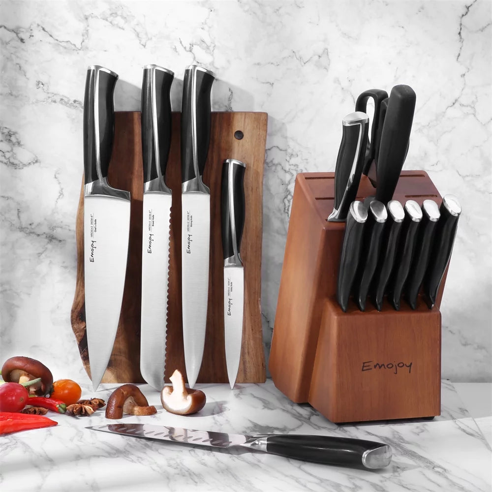 15-Pcs Black Stainless Steel Knife Set with Block M469961