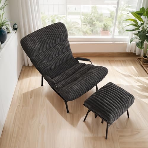 Grey Corduroy Rocking Chair with Ottoman T623949