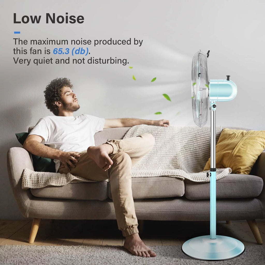 Metal Pedestal Fan, Quiet Oscillating Standing Fan with Height Adjustable D369