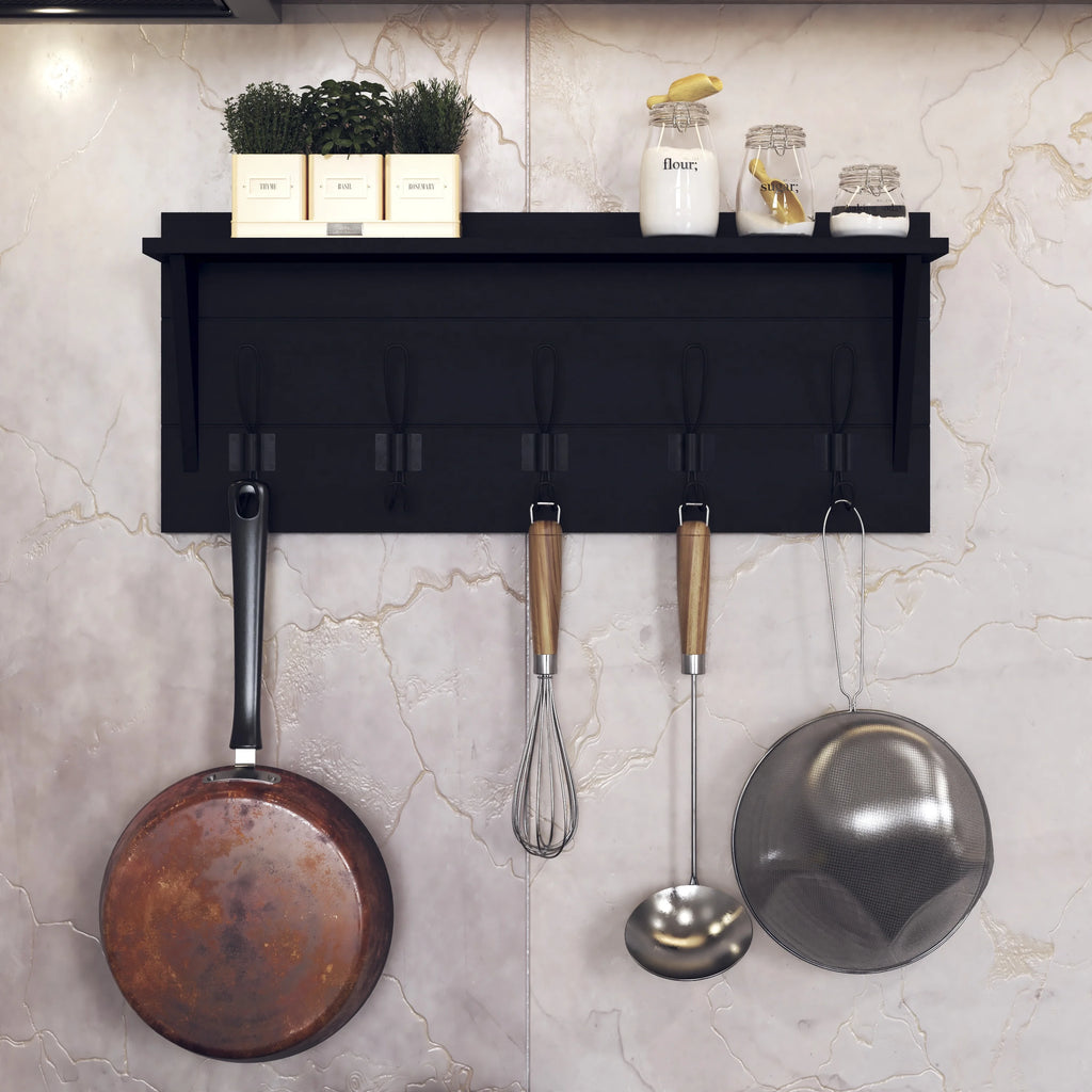 Wall Mounted Coat Rack Shelf with Hooks N735265