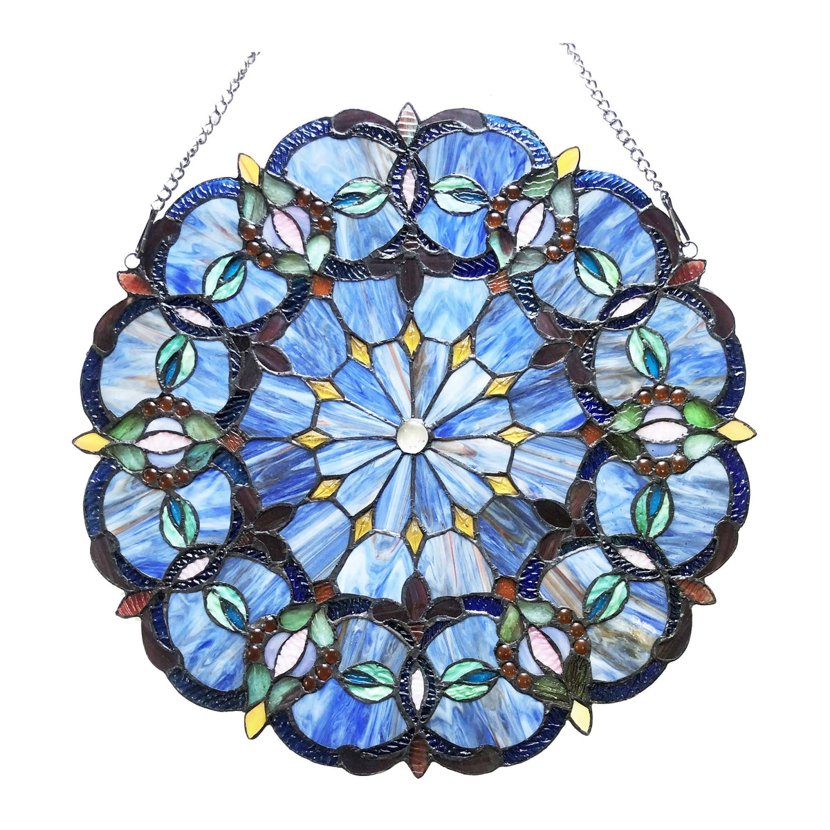 Blue Glass Window Panel Suncatcher with Multicolored Accents S79763