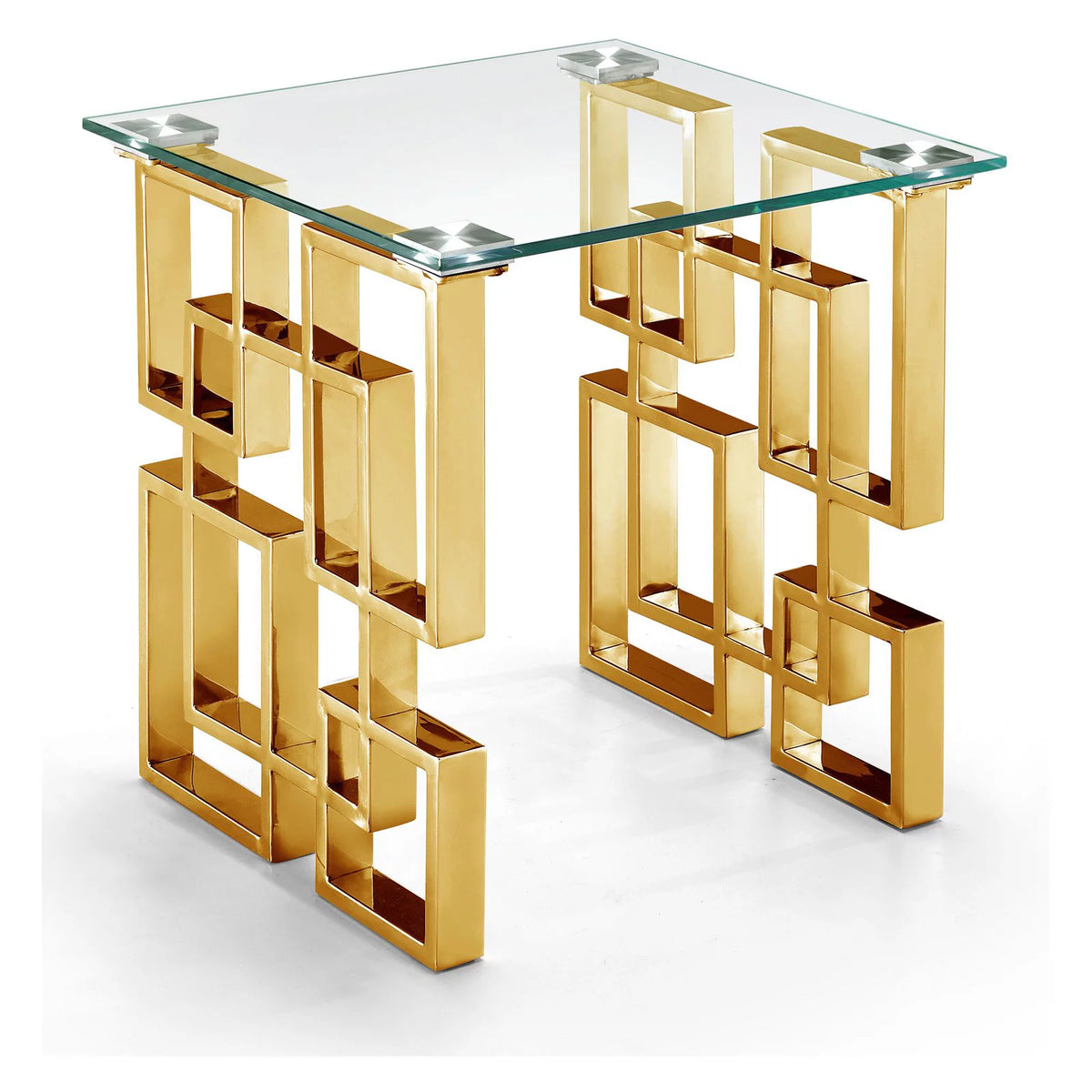 Stainless Steel Glass Top End Table with Gold Base J1991