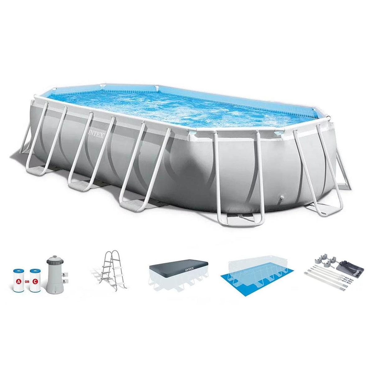 20ft x 10 ft x 48 Prism Frame Oval Swimming Pool Set with Canopy J36285