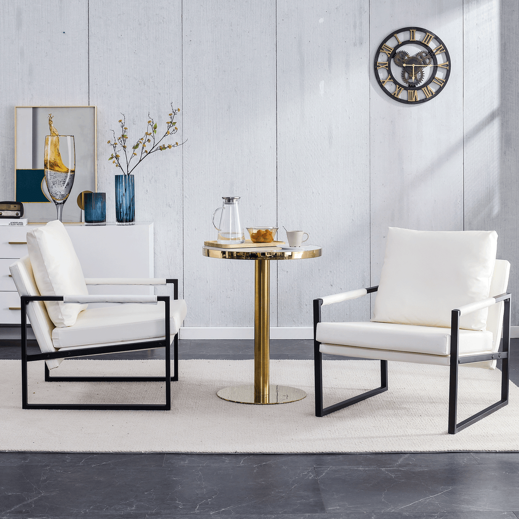 White PU Leather Upholstered Armchair with Metal Frame B533656