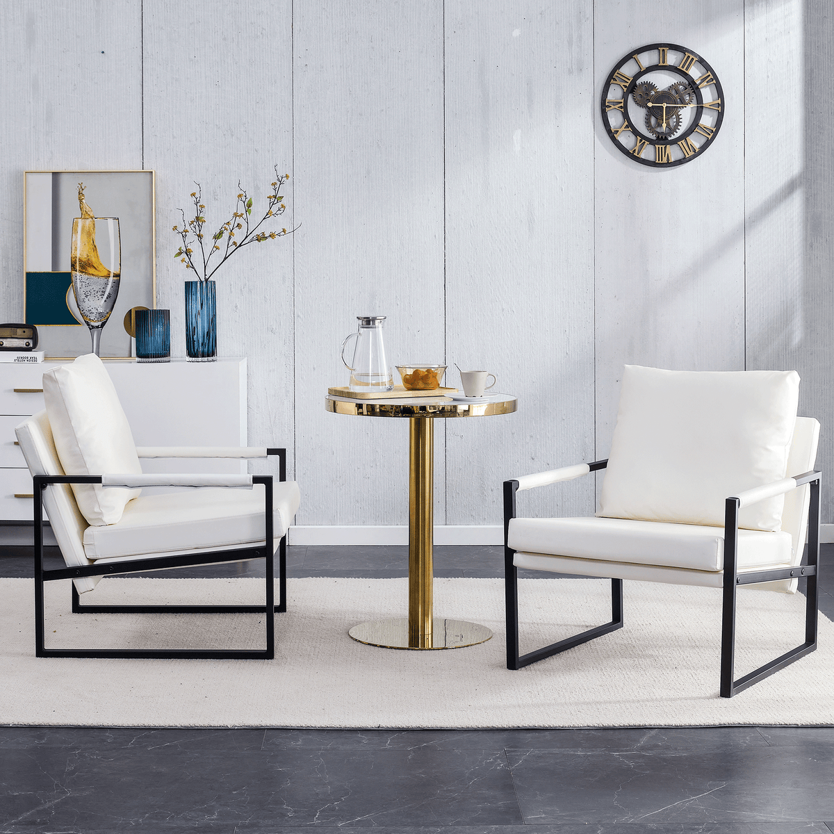 White PU Leather Upholstered Armchair with Metal Frame B533656